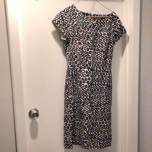 Summer JCrew work dress in navy and cream cotton